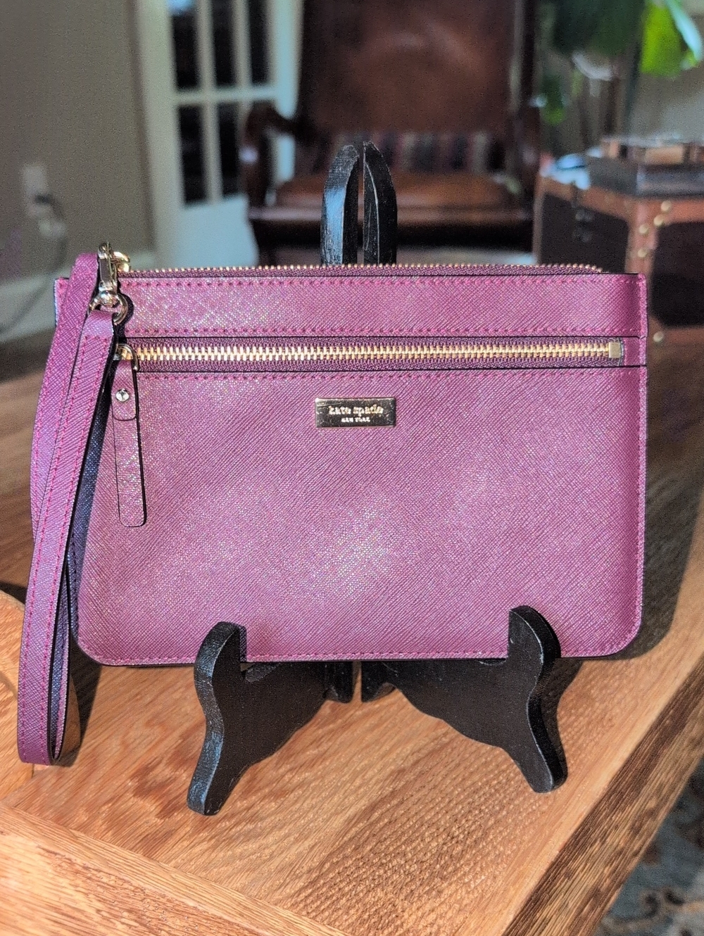 kate spade Plum Saffiano Wristlet with Gold Hardware NWOT